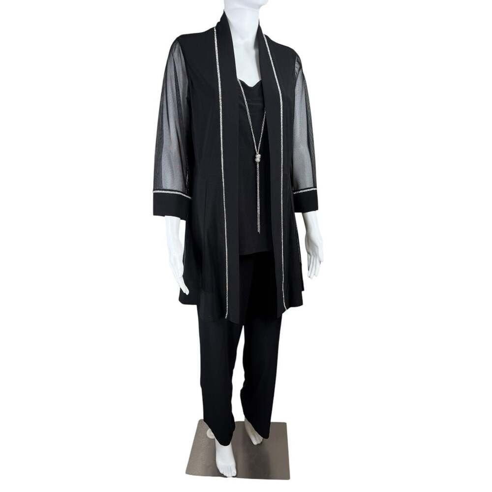 R&M Richards 3-Pc Mock Pantsuit Sz 8 NWT Rhinestone Trim Mesh Sleeves Formal NWT